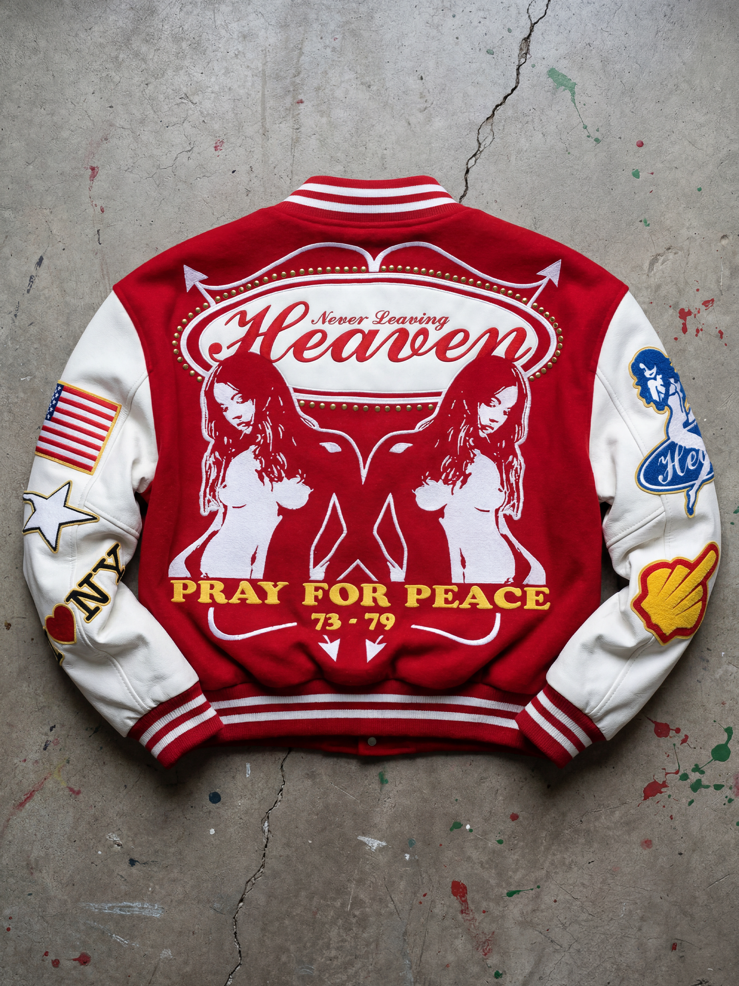 'PRAY FOR PEACE' VARSITY JACKET
