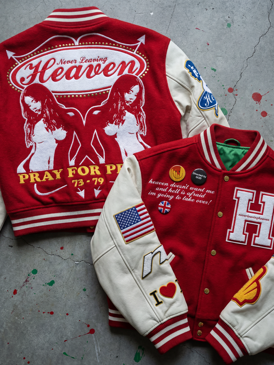 'PRAY FOR PEACE' VARSITY JACKET